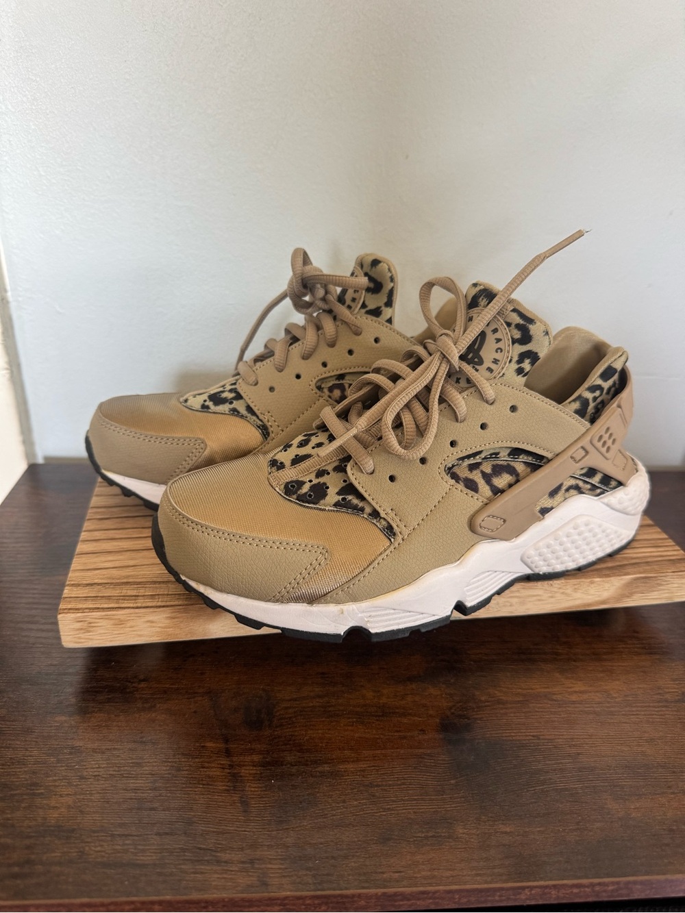 Nike Kids Tan Sneakers with Leopard Print Accents